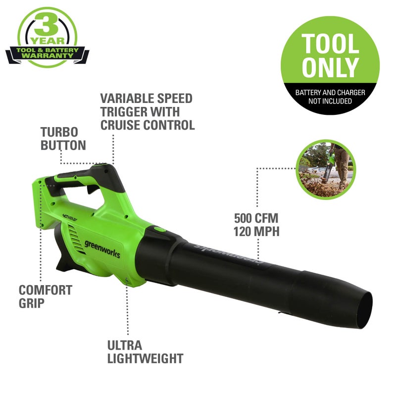 Greenworks منفاخ أوراق محوري لاسلكي Greenworks 40V (120 ميل في الساعة / 500 قدم مكعب في الدقيقة / 75+ أدوات متوافقة) ، أداة فقط - Image 2